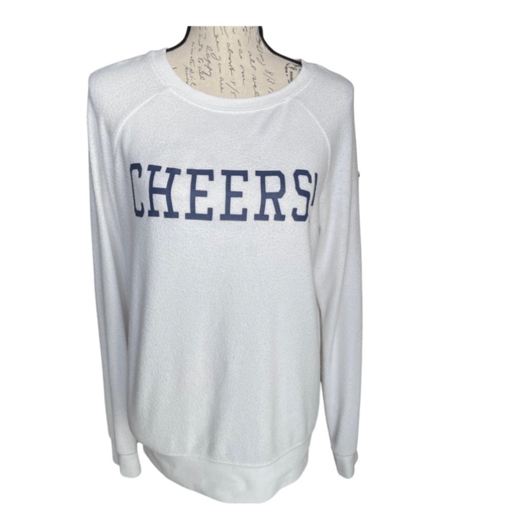 Grayson Threads Graphic Scoopneck Sweatershirt Top CHEERS! White Women's Size M